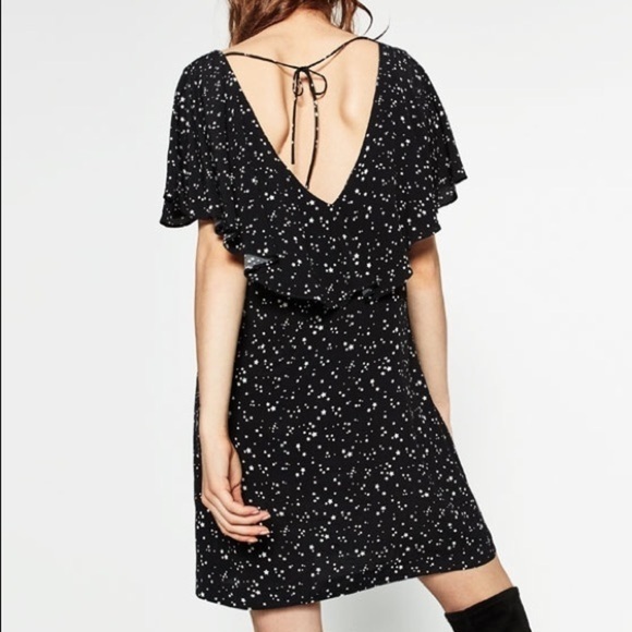 Zara Basic Star Print Ruffle Back Mini Shift Dress - Picture 2 of 7